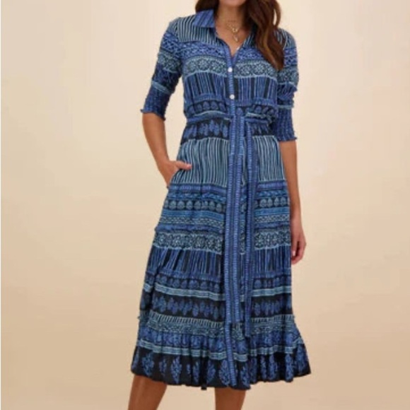 Rubyyaya Noida Maxi Dress Black Red Button Front Collared Full Sleeve Size Small - Picture 3 of 16